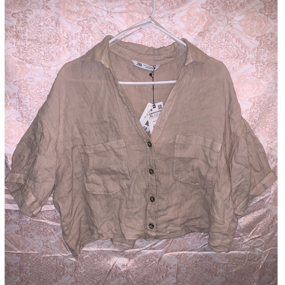 Tan Crop Top Button Up from Zara